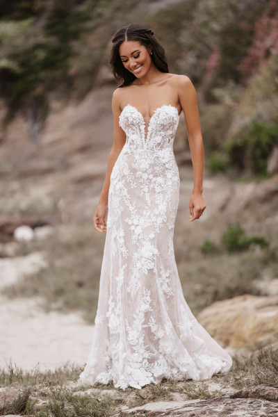Alluring Long Sleeve Lace Fit-and-Flare Wedding Dress with Open Back Detail
