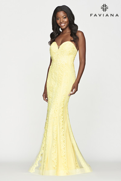 Yellow A-line Prom Dress style DQ 4276 - Prom-Avenue