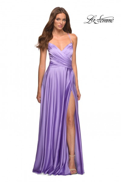 High Low Strapless Purple Satin Floral Long Prom Dresses, High Low Purple  Formal Graduation Evening Dresses EP1635