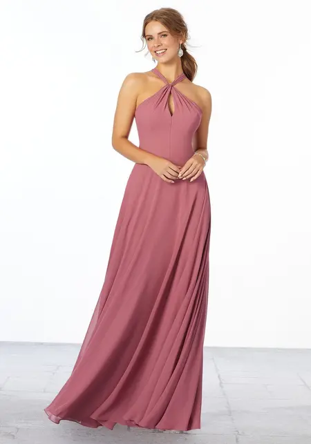 Morilee Chiffon Bridesmaid Dress with Keyhole Front, style 21670, bridesmaid dress at The Castle Prom and Bridal in Spartanburg, SC