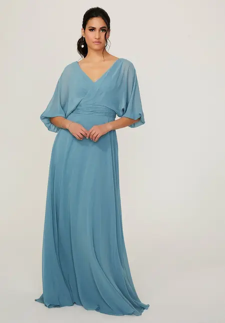 Morilee Chiffon Bridesmaid Dress with Ruched Waist, style 21792, bridesmaid dress at The Castle Prom and Bridal in Spartanburg, SC