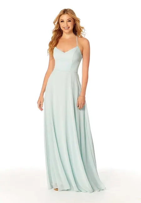 Morilee Chiffon Bridesmaid Dress with Halter Back, style 21811, bridesmaid dress at The Castle Prom and Bridal in Spartanburg, SC
