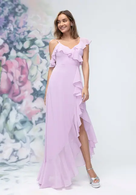 Morilee Asymmetrical Cascading Ruffle Chiffon Bridesmaid Dress, style 3030010, bridesmaid dress at The Castle Prom and Bridal in Spartanburg, SC