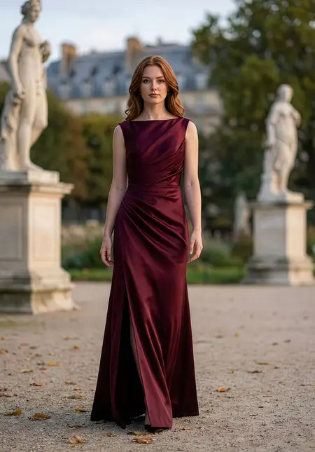 Morilee Asymmetrically Draped Boat Neck Satin Fit and Flare Bridesmaid Dress, style 3030037, bridesmaid dress at The Castle Prom and Bridal in Spartanburg, SC