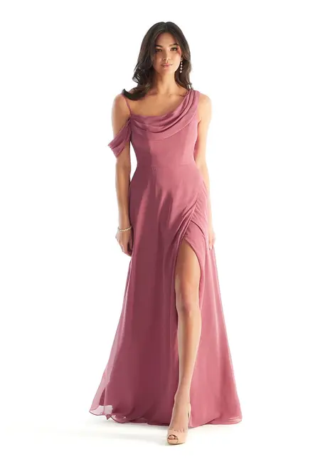 Morilee Chiffon Bridesmaid Dress with Asymmetric Draped Neckline, style 31222, bridesmaid dress at The Castle Prom and Bridal in Spartanburg, SC